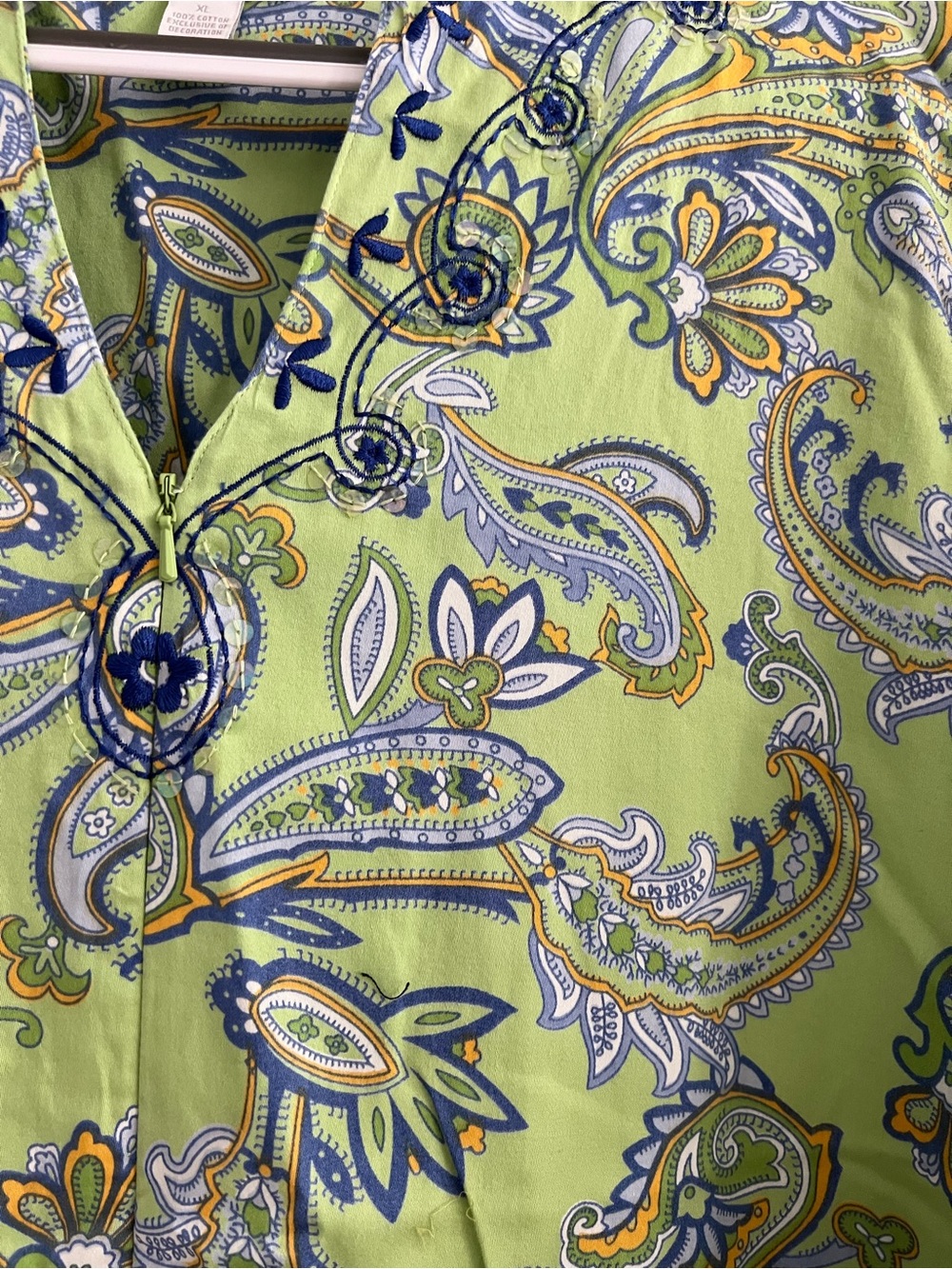 Charter Club Lime Green Paisley Maxi Dress with Blue Trim - Picture 3 of 4